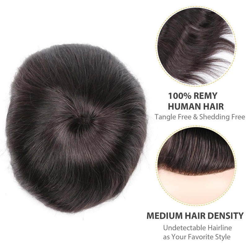lumeng Toupee Mans Pieces and Hair System 100% Human Hair Mens Hairpiece Male Unit Mono Lace With Npu Around Lace Base Replacement 7x9 Inch 1B Off Black Strong Hold Undetectable Toupee System - Image 2
